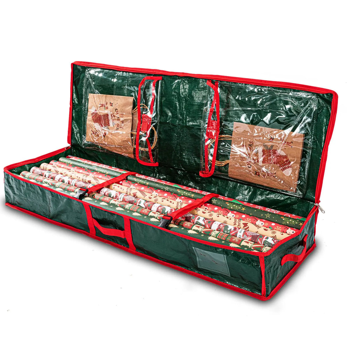 Christmas Wrapping Paper Storage Bag | 40" Durable Oxford Fabric | Fits Rolls, Ribbons & Ornaments | Red & Green