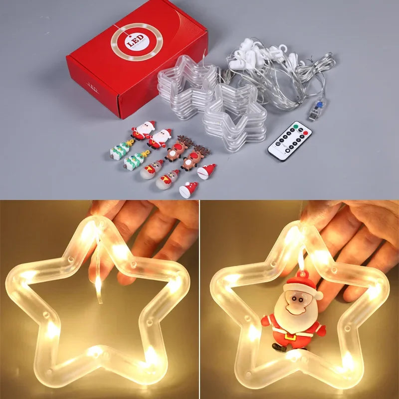 LED Christmas Curtain String Lights | USB | 8 Modes | Stars, Trees & Circles | Warm & Colourful | Bedroom & Window Decoration