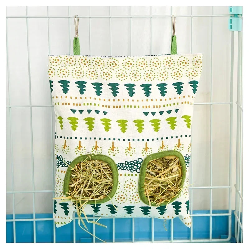 Small Pet Hay Bag Hanging Feeder | Canvas Pouch for Rabbits, Guinea Pigs & Hamsters | 2 & 3 Hole