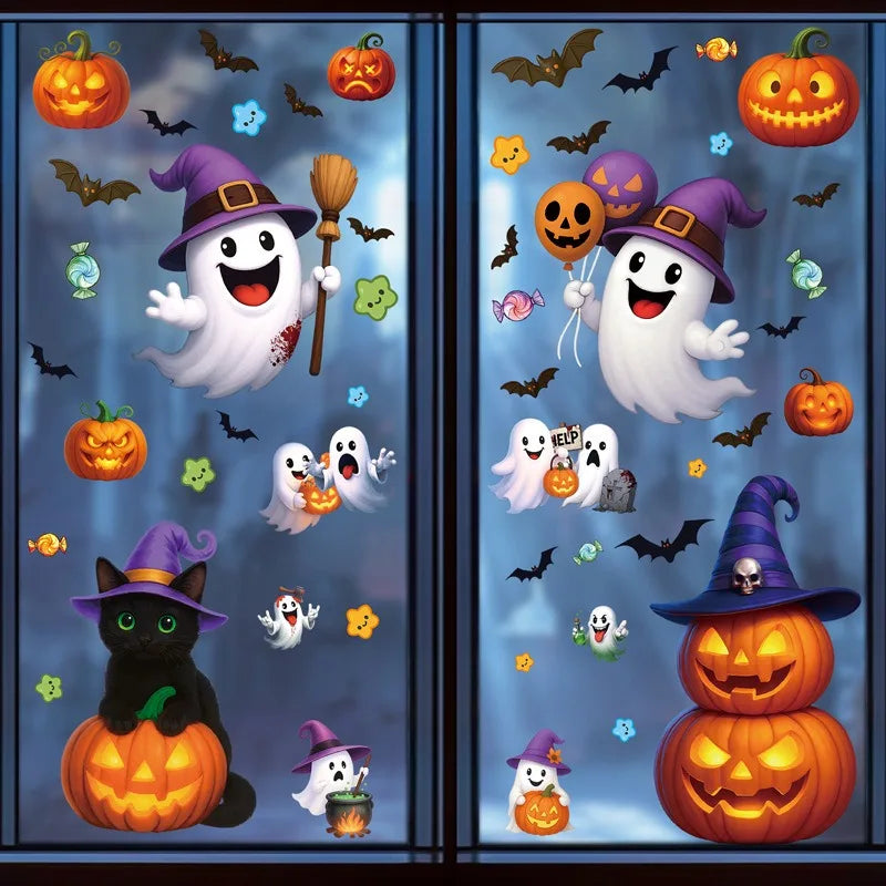 Halloween Window Cling Stickers | Pumpkin, Bat, Skull & Witch Designs | Party Decoration