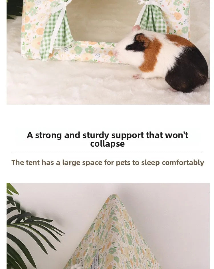 Small Pet Tent Hideout House | Floral Cotton Sleeping Tent for Rabbits, Guinea Pigs & Hamsters | 36x36x30cm