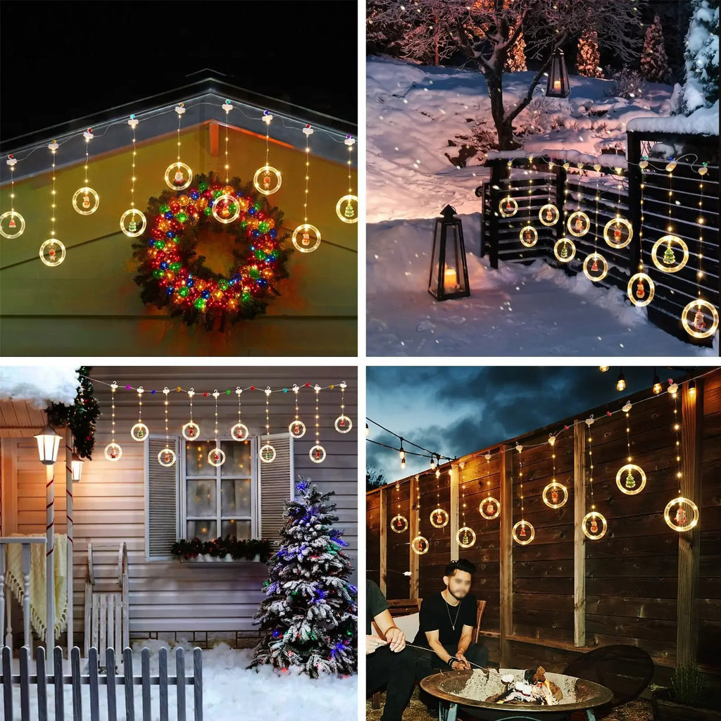 LED Christmas Curtain String Lights | USB | 8 Modes | Stars, Trees & Circles | Warm & Colourful | Bedroom & Window Decoration
