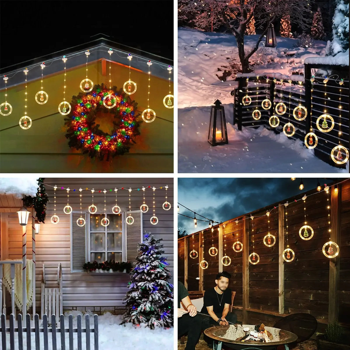LED Christmas Curtain String Lights | USB | 8 Modes | Stars, Trees & Circles | Warm & Colourful | Bedroom & Window Decoration