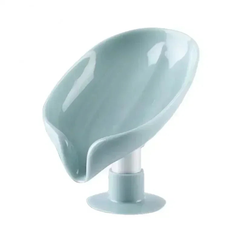 Leaf Shape Soap Dish with Suction Cup & Drainage | Anti-Slip Soap Holder for Bathroom & Kitchen | Green or Grey