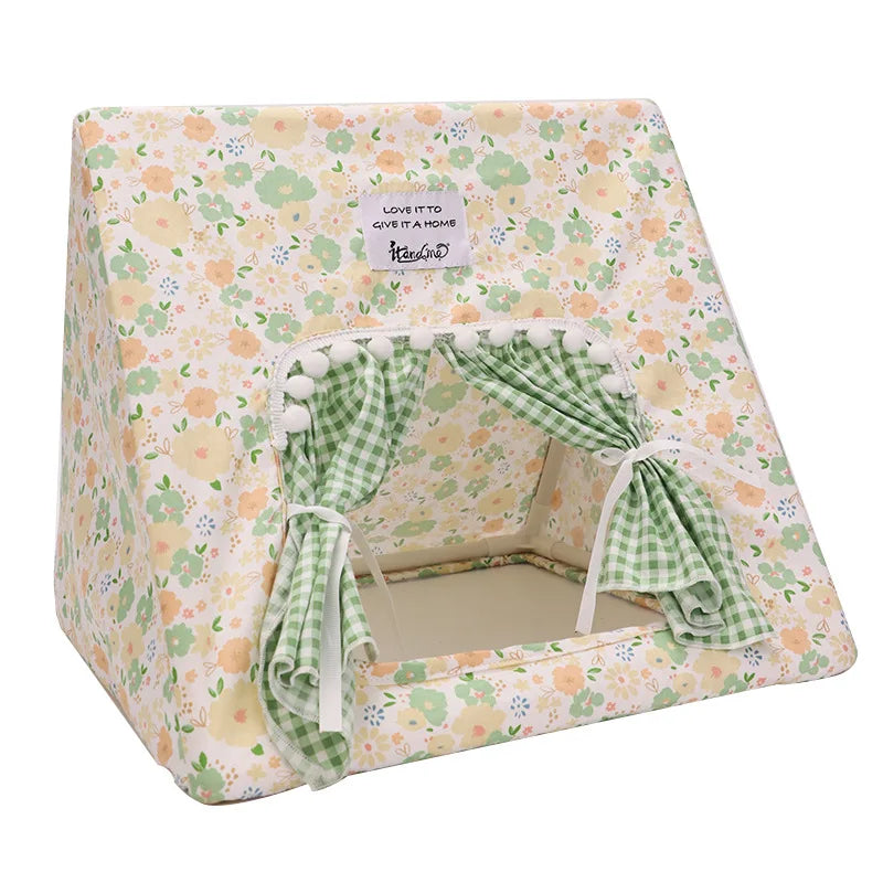 Small Pet Tent Hideout House | Floral Cotton Sleeping Tent for Rabbits, Guinea Pigs & Hamsters | 36x36x30cm