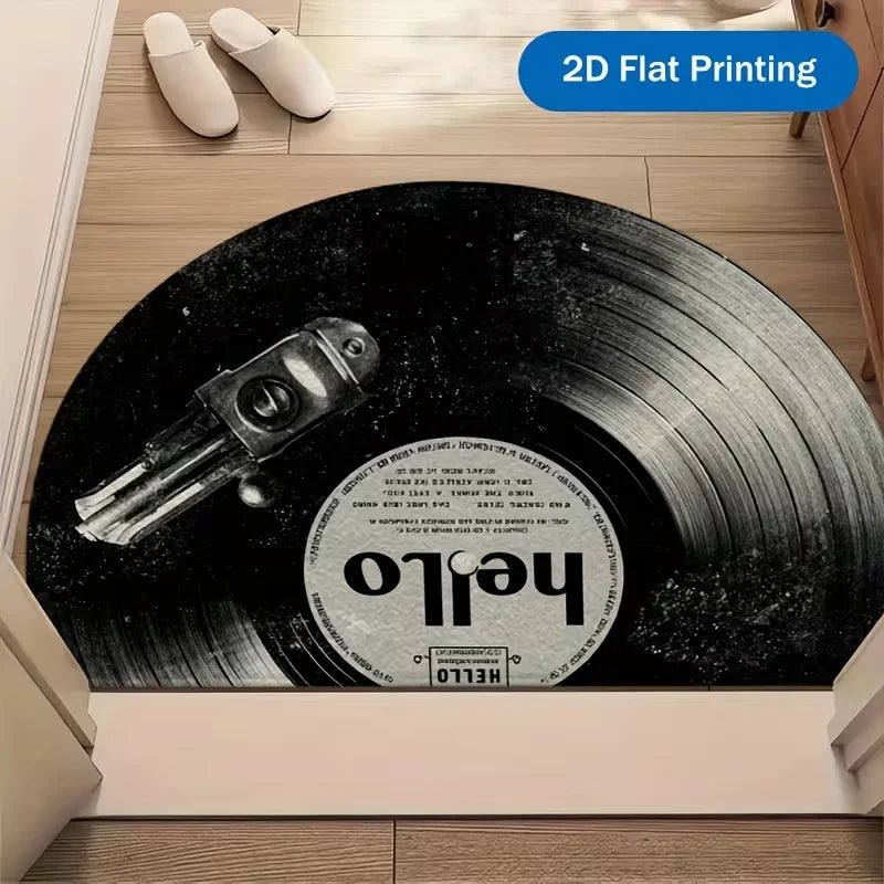 Retro Vinyl Record Half Round Doormat | Non-Slip Entrance Mat