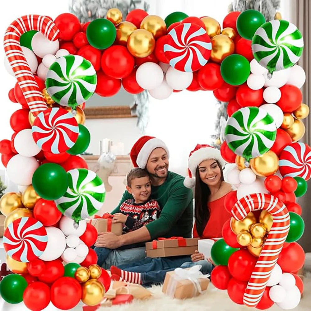 Christmas Candy Cane Balloon Garland Kit | Red, Green & White Arch | Party & Wedding Decoration