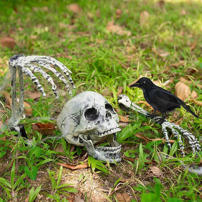 Halloween Skeleton Head & Hands Yard Decorations