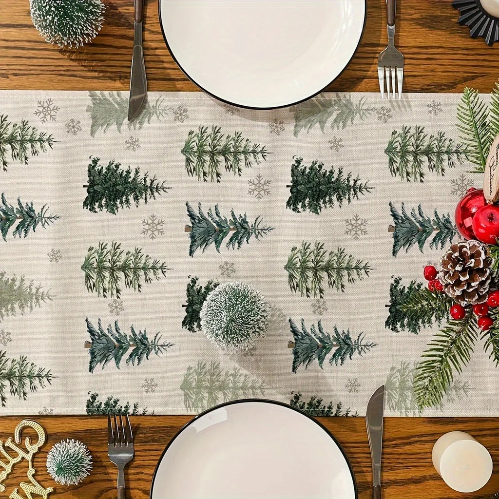 Christmas Table Runner | Red Trees & Snowflakes Design | 33x183cm | Festive Holiday Tablecloth