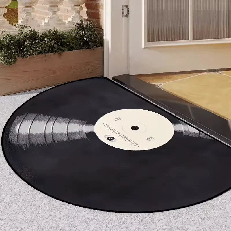 Retro Vinyl Record Half Round Doormat | Non-Slip Entrance Mat