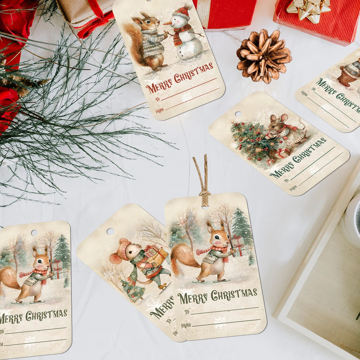 50pcs Vintage Christmas Gift Tags - Cute Animal Design