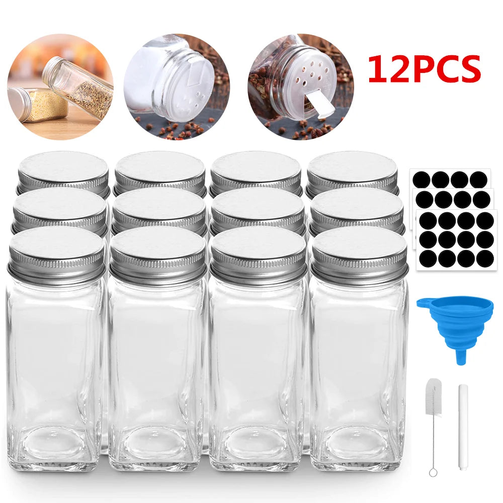 12pcs Glass Spice Jars Set