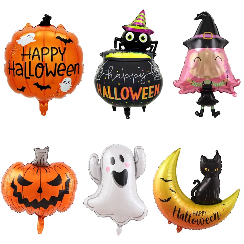 Halloween Foil Balloons Set | Pumpkin, Ghost, Spider & Bat | Party Decorations