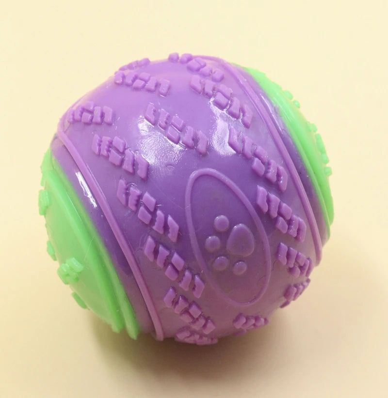 Squeaky Dog Ball Toy | TPR Bite-Resistant | Teeth Cleaning | Blue, Purple & Green