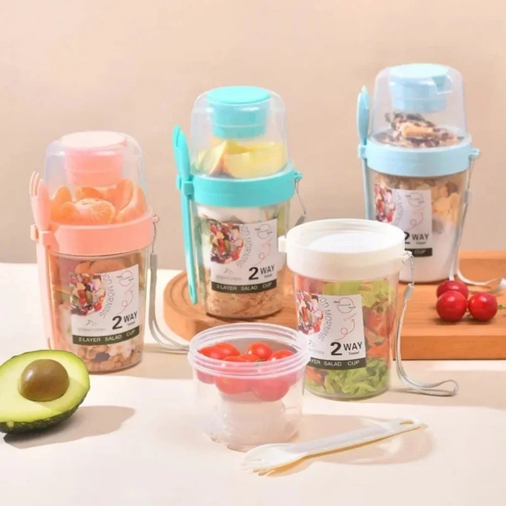 Portable Salad Cup with Lid & Fork | 800ml | Yogurt, Cereal & Snack Container | 4 Colours