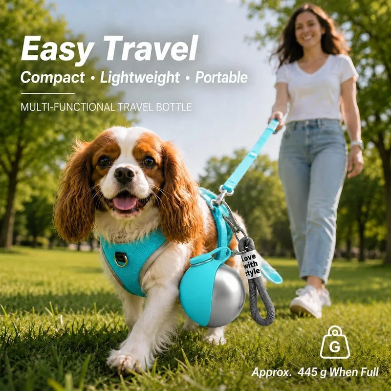 Stainless Steel Portable Dog Water Bottle with Silicone Bowl | 285ml