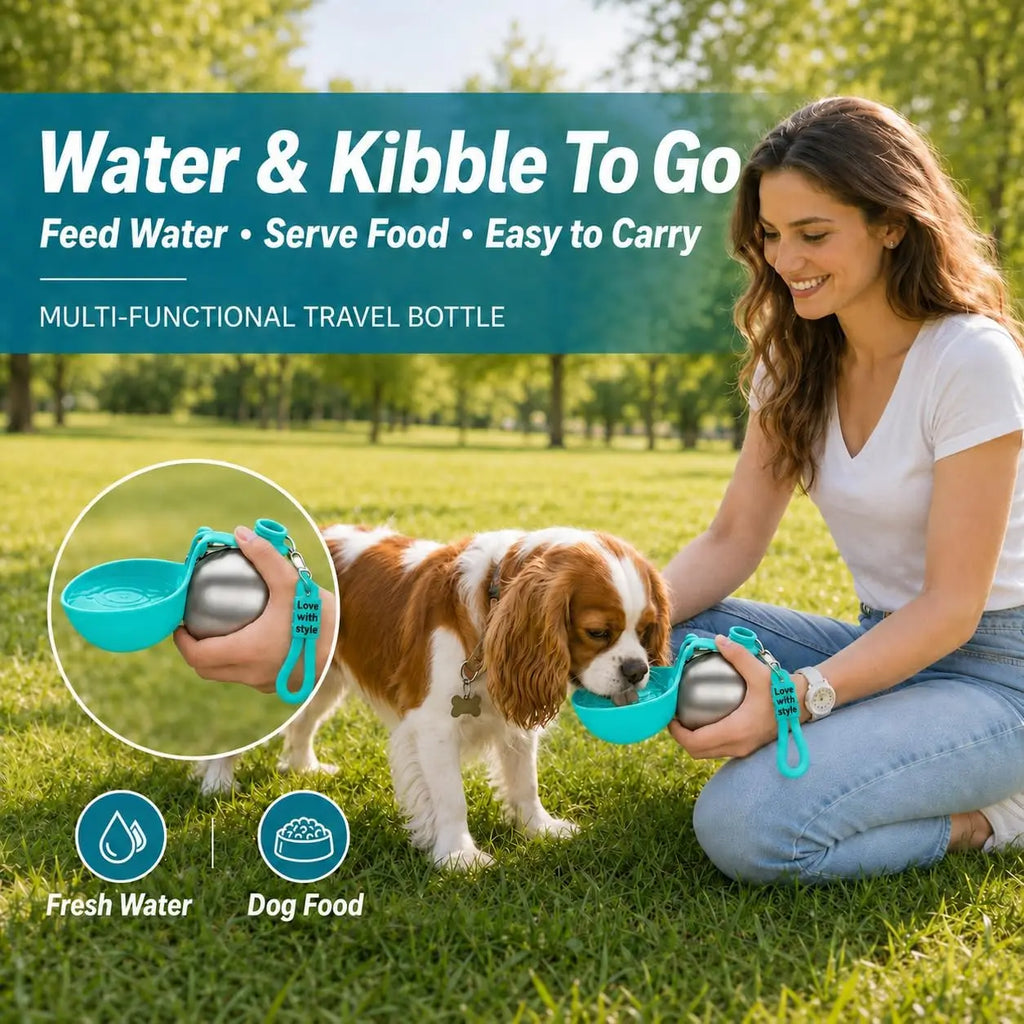 Stainless Steel Portable Dog Water Bottle with Silicone Bowl | 285ml