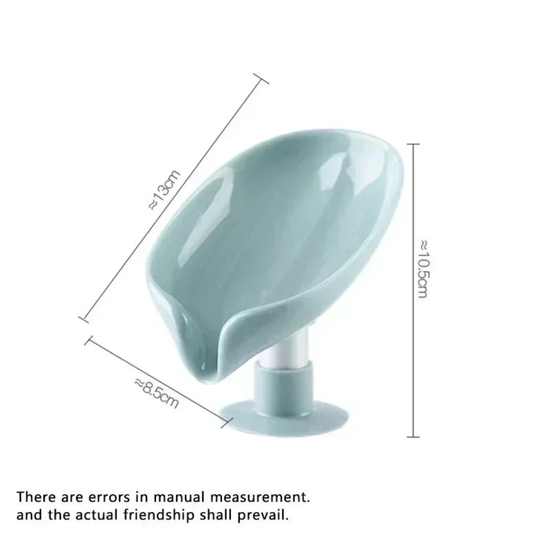 Leaf Shape Soap Dish with Suction Cup & Drainage | Anti-Slip Soap Holder for Bathroom & Kitchen | Green or Grey
