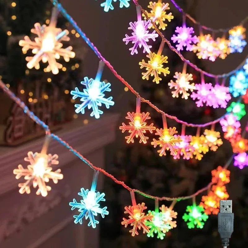 Snowflake Fairy Lights – LED String Lights, Battery/USB Powered