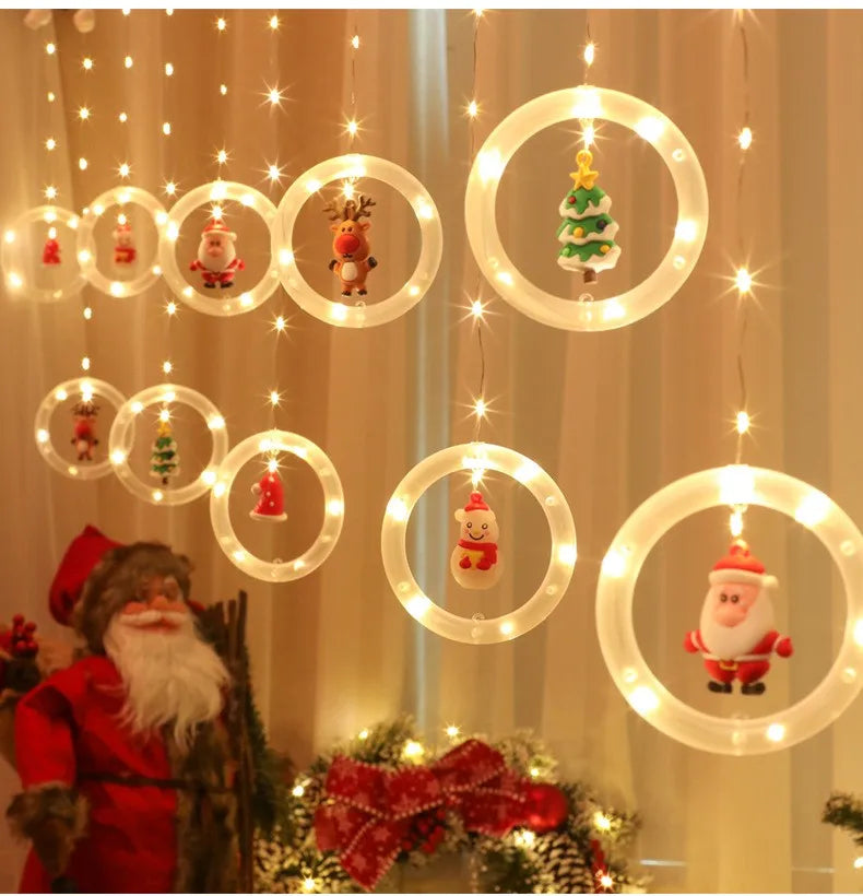 LED Christmas Curtain String Lights | USB | 8 Modes | Stars, Trees & Circles | Warm & Colourful | Bedroom & Window Decoration