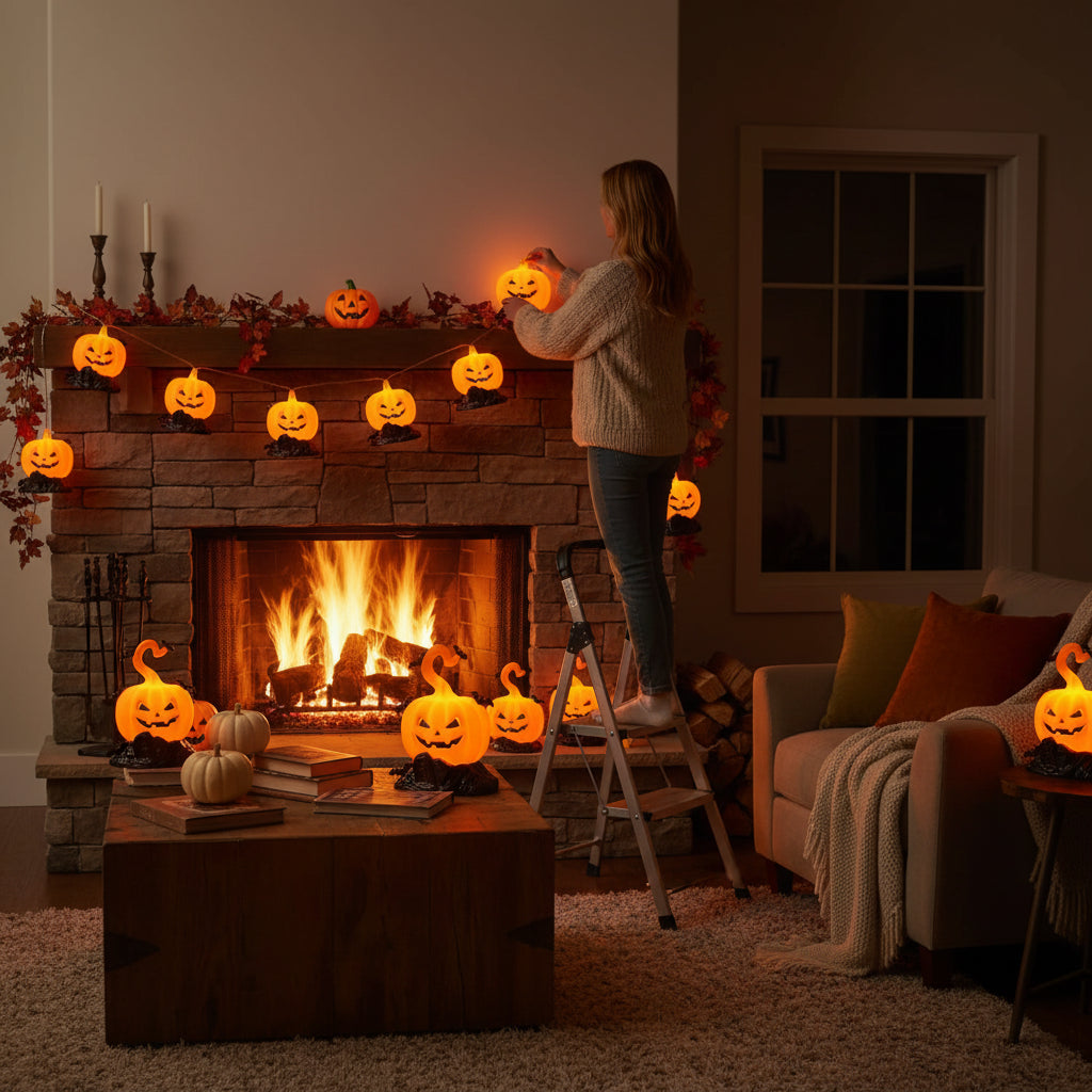 Halloween Pumpkin Lantern with Hook – LED Candle Light Decoration for Home, Porch, Bar & Party