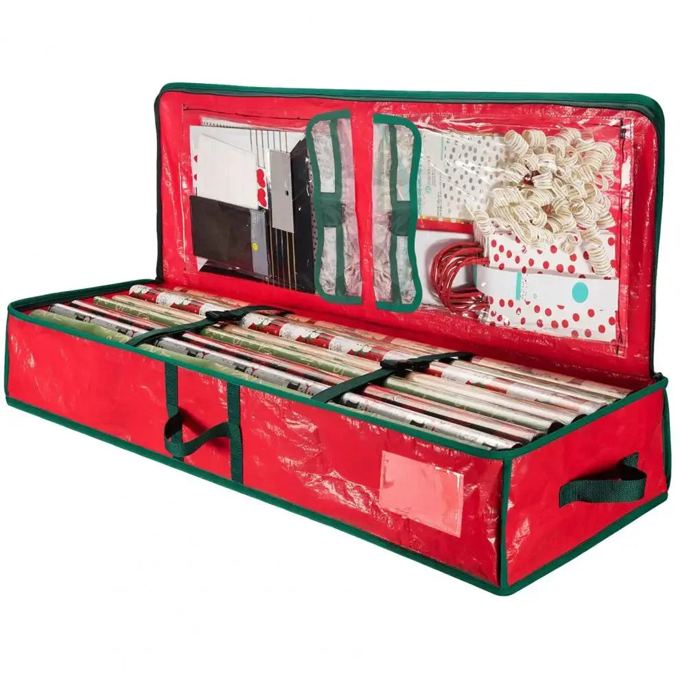 Christmas Wrapping Paper Storage Bag | 40" Durable Oxford Fabric | Fits Rolls, Ribbons & Ornaments | Red & Green