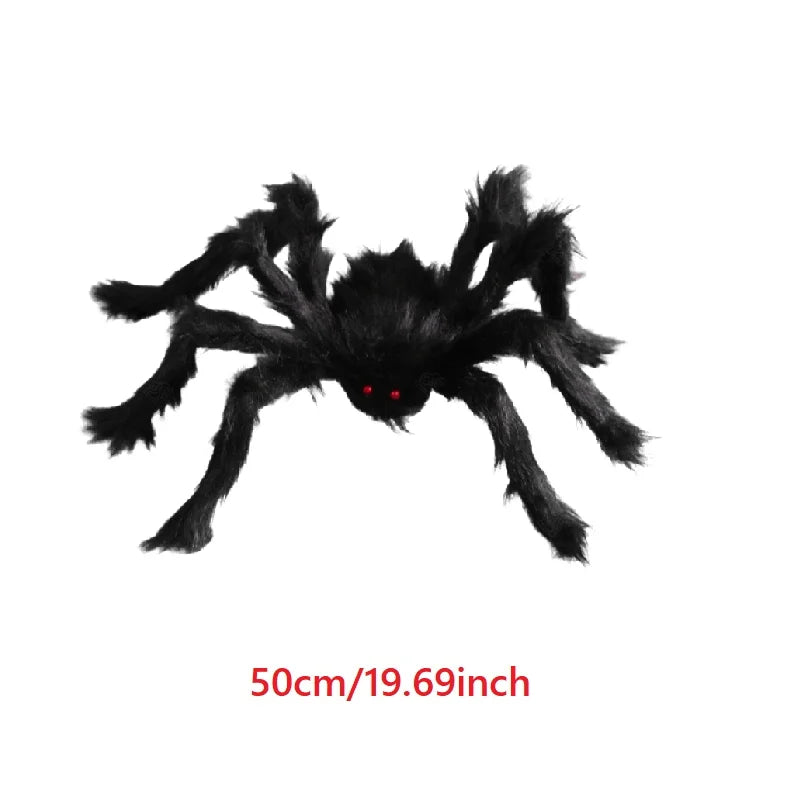 Giant Black Plush Halloween Spider – Poseable, Multi-Size
