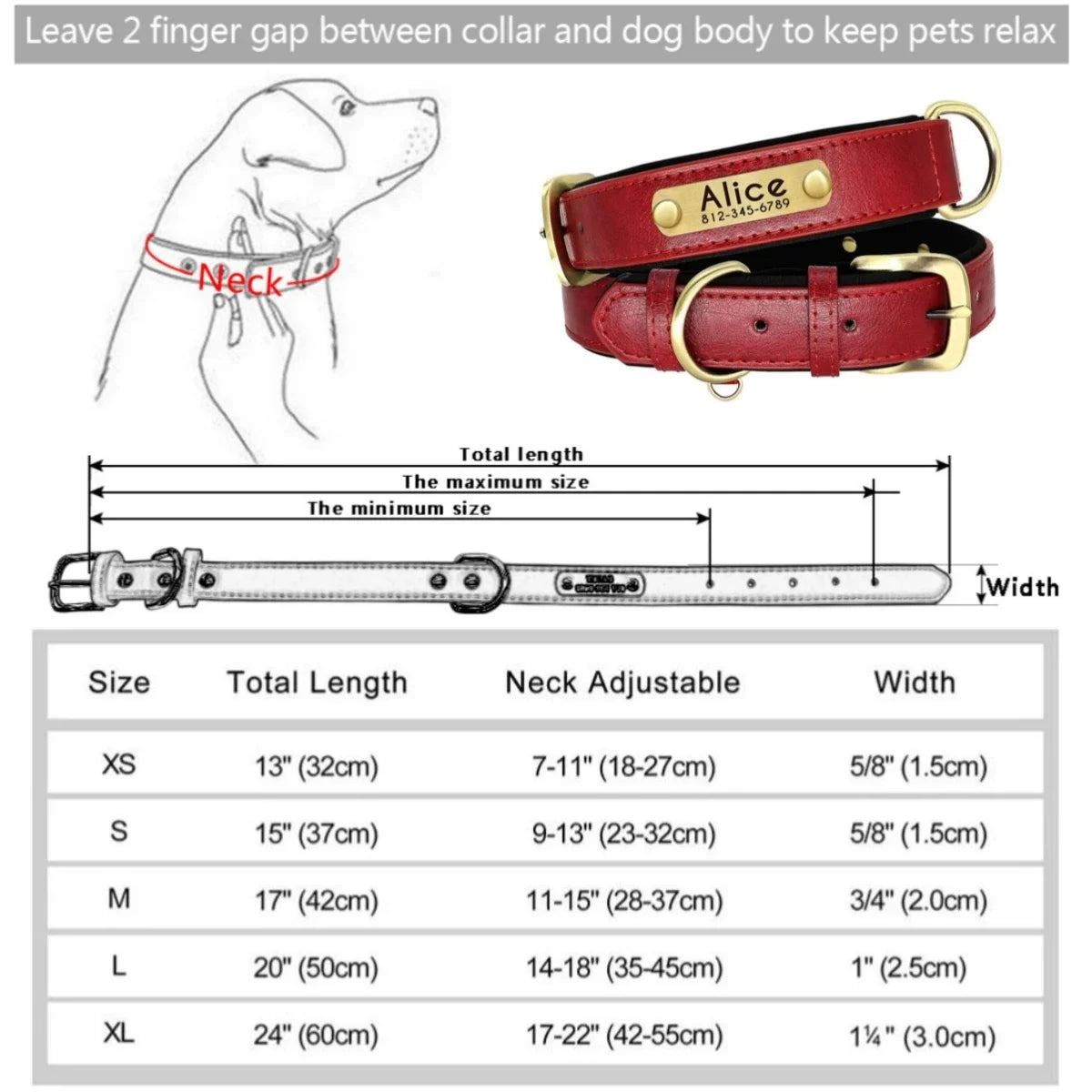 Personalised Leather Dog Collar | Free Engraving | XS–XL | 9 Colours