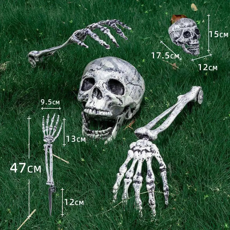 Halloween Skeleton Head & Hands Yard Decorations
