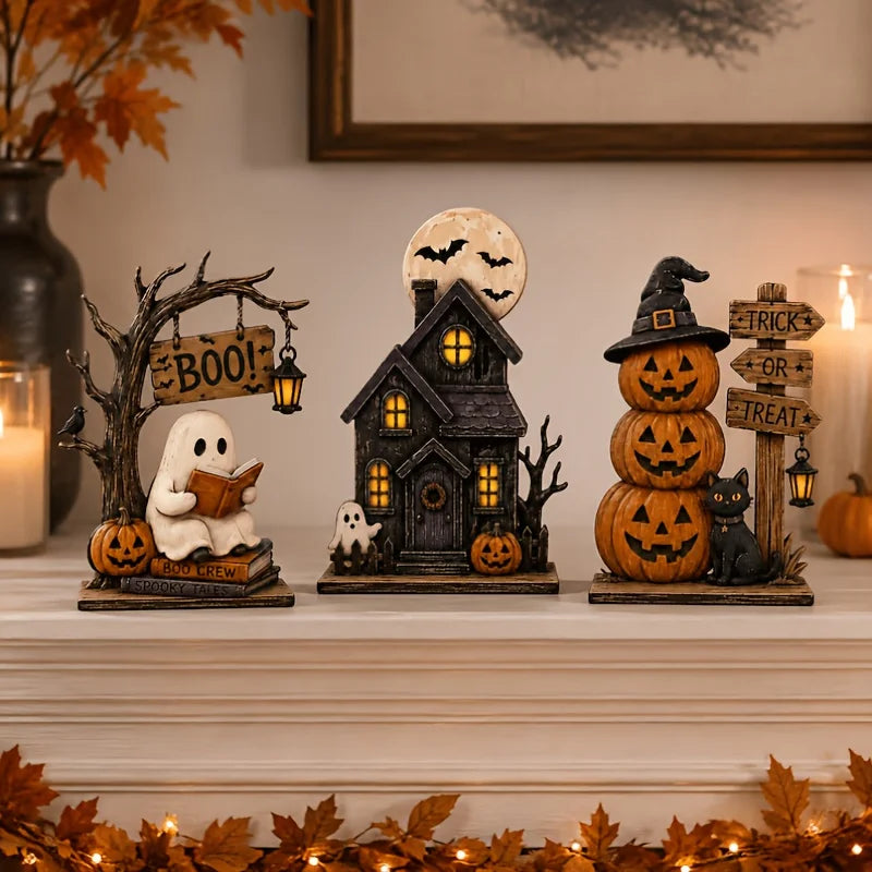 3-Piece Wooden Halloween Decor Set