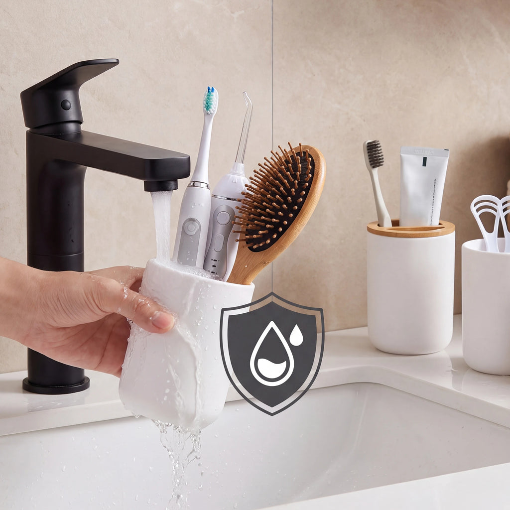 5-Piece Bathroom Accessories Set – Soap Dispenser, Storage Jar, Toothbrush Holder & Soap Dish | Farmhouse Style