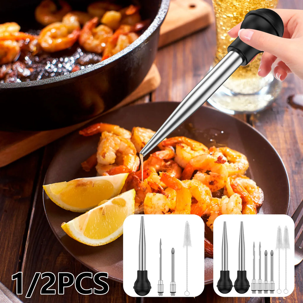 Stainless Steel Turkey Baster & Marinade Injector Set with Cleaning Brush
