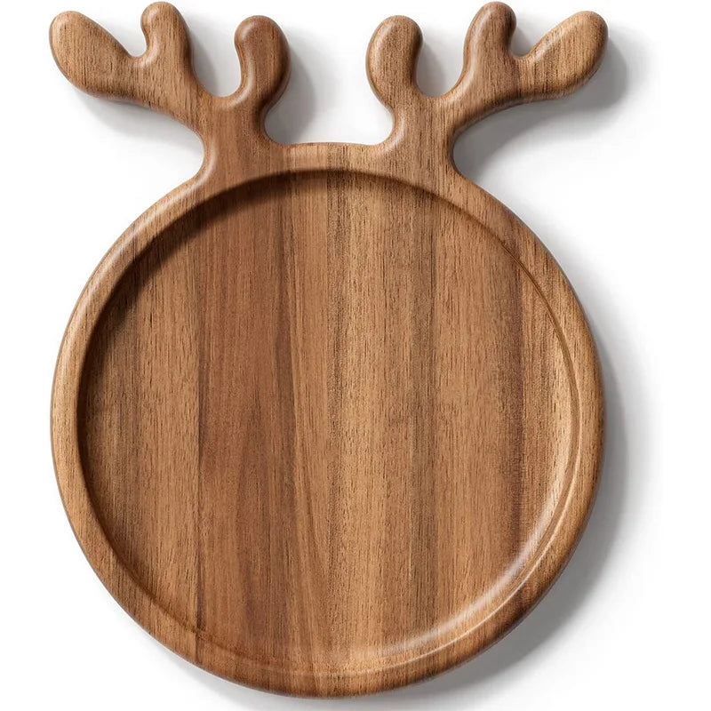 Reindeer Antler Wooden Serving Tray - Acacia Wood Cheese & Fruit Board