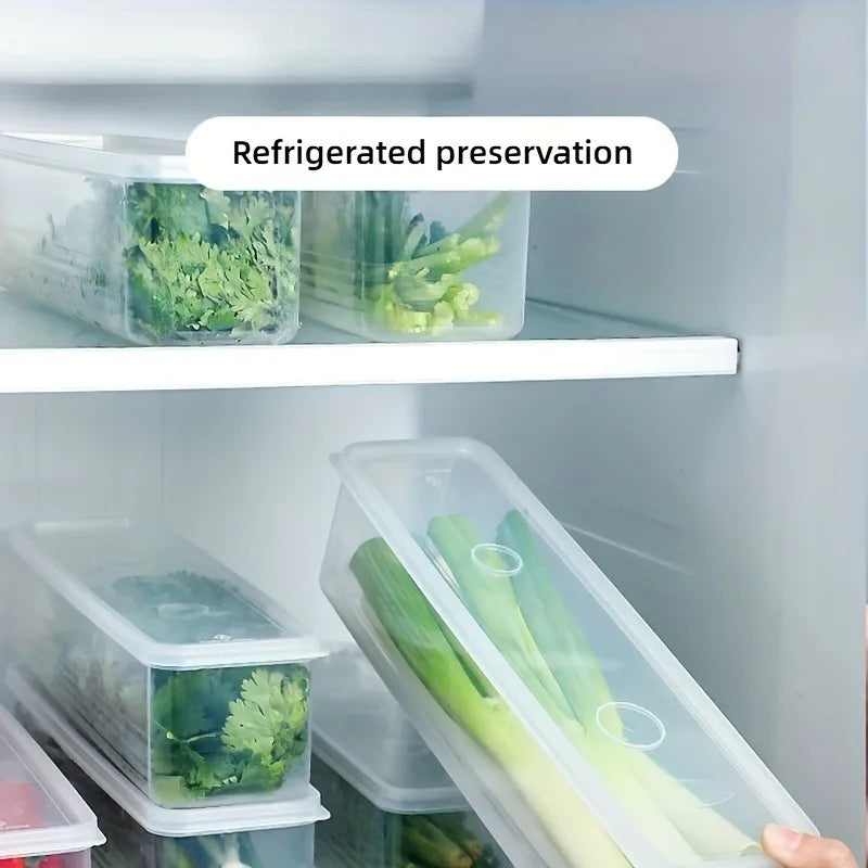 Rectangular Food Storage Containers – Set of 4 Clear Plastic Fridge Organiser Boxes