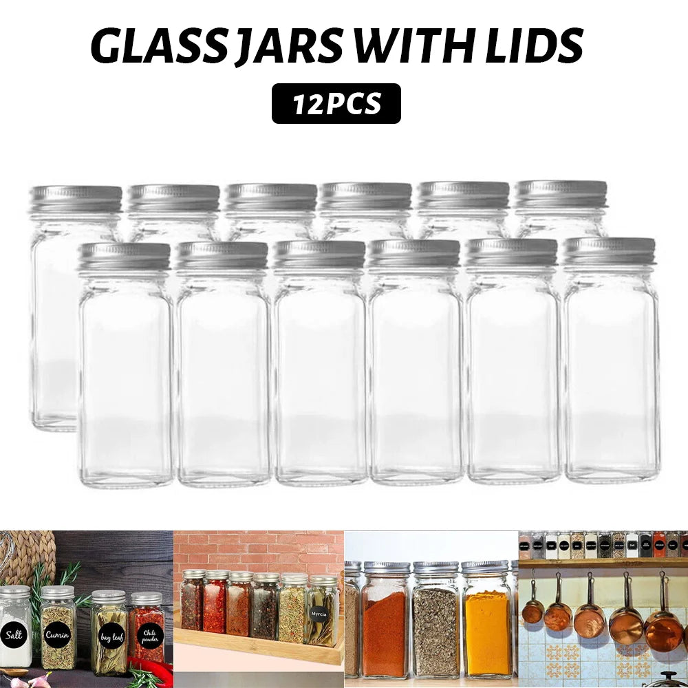 12pcs Glass Spice Jars Set
