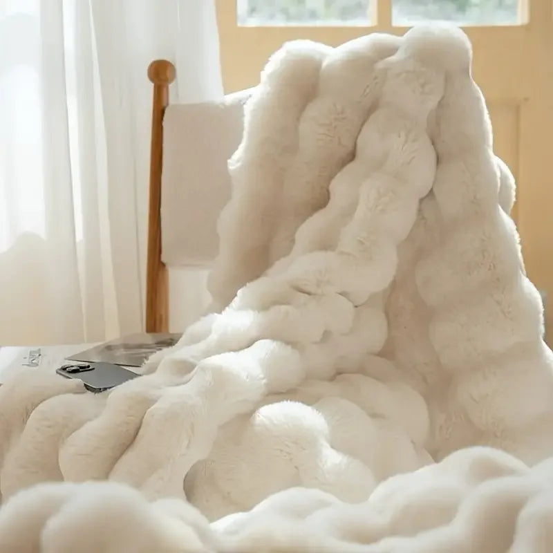 Faux Rabbit Fur Luxury Bubble Throw Blanket | Soft & Warm | 2 Sizes | 11 Colours