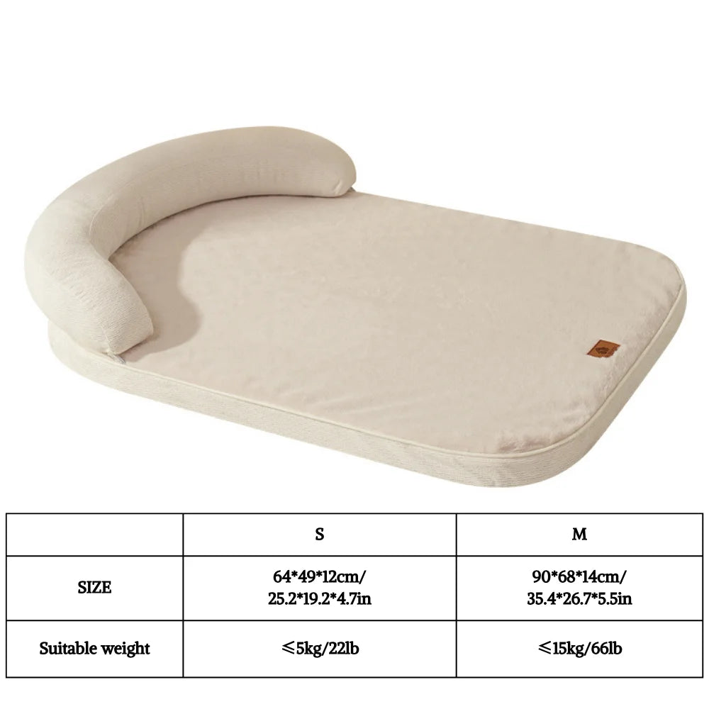 Sofa Dog Bed with Bolster Pillow – Soft Non-Slip Pet Bed for Small & Medium Dogs | Grey, Wood & Yellow