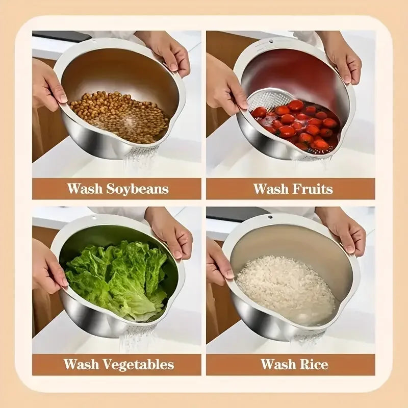 Stainless Steel Rice Washer Strainer Bowl & Colander