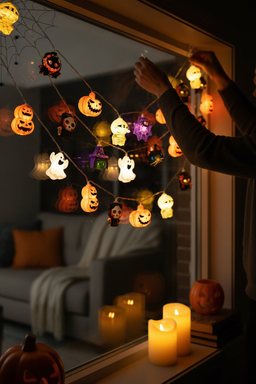 Halloween LED String Lights | Pumpkin, Ghost & Spider Web Designs | Indoor & Outdoor