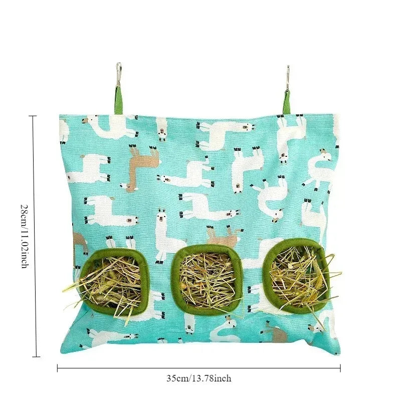 Small Pet Hay Bag Hanging Feeder | Canvas Pouch for Rabbits, Guinea Pigs & Hamsters | 2 & 3 Hole