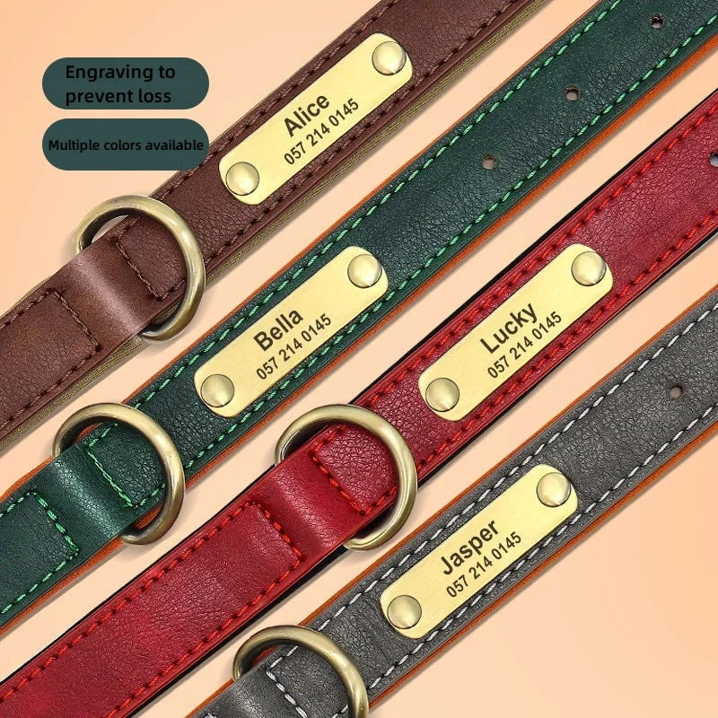 Personalised Leather Dog Collar | Free Engraving | XS–XL | 9 Colours