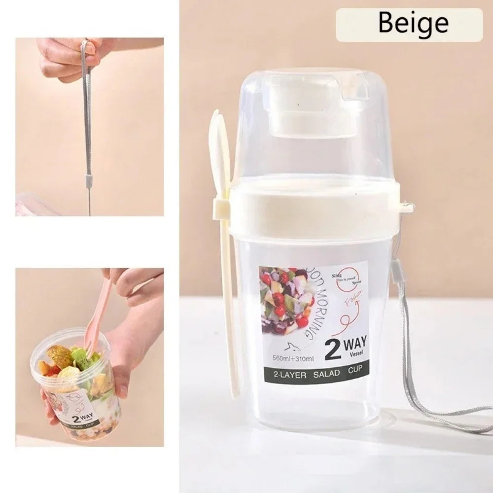 Portable Salad Cup with Lid & Fork | 800ml | Yogurt, Cereal & Snack Container | 4 Colours