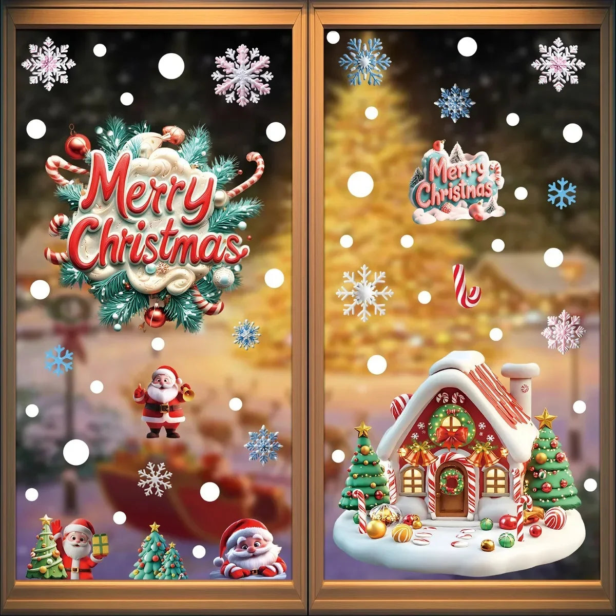 Christmas Window Stickers | 10 Festive Designs | Gingerbread Man, Santa, Snowman & More | Xmas Decor