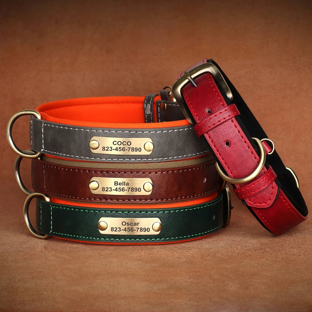 Personalised Leather Dog Collar | Free Engraving | XS–XL | 9 Colours