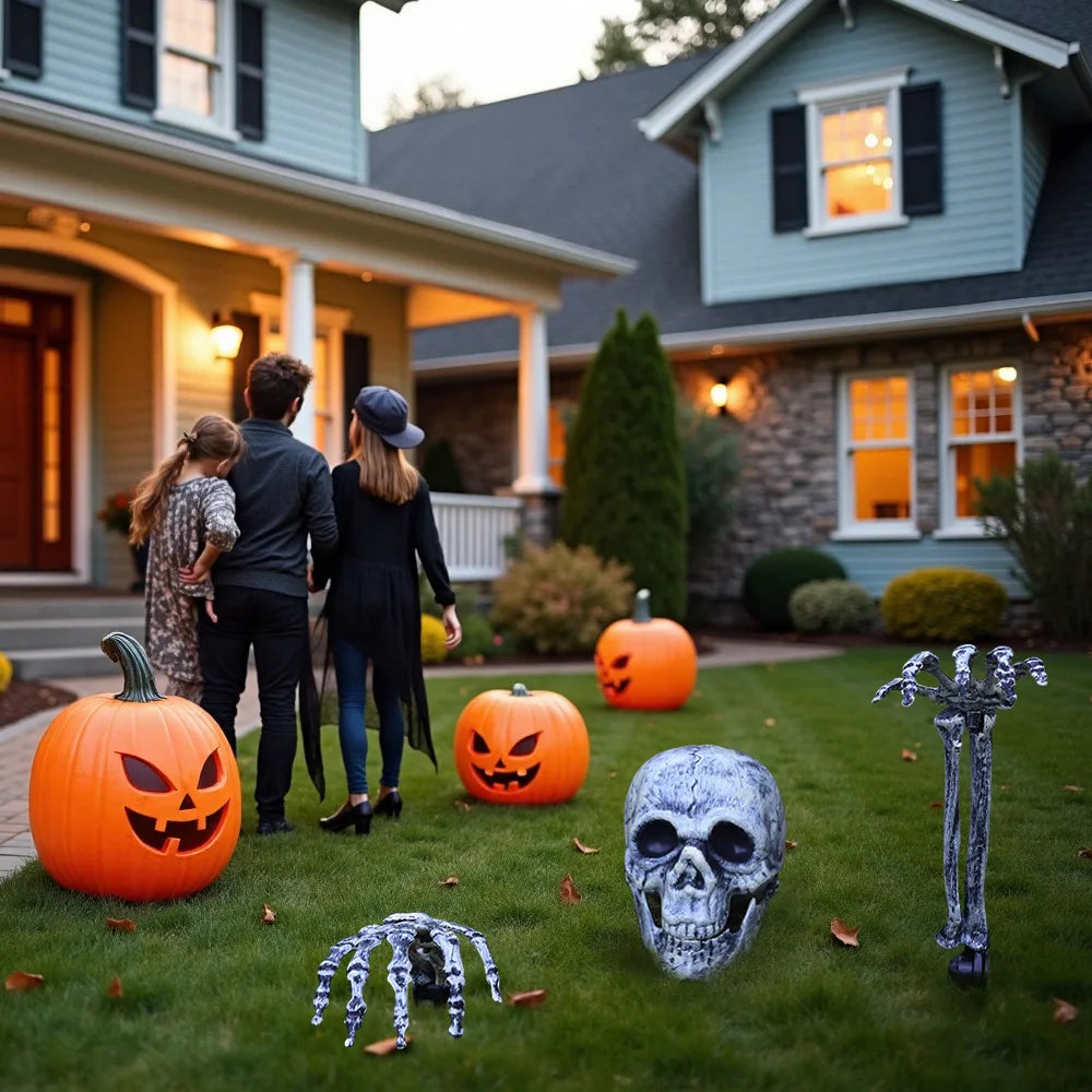 Halloween Skeleton Head & Hands Yard Decorations