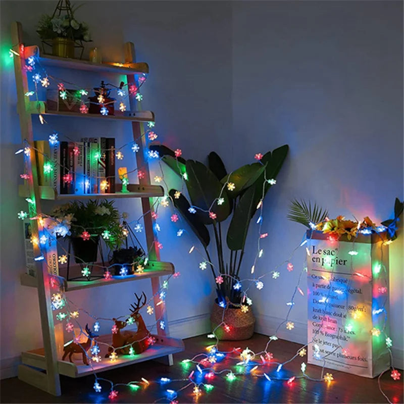 Snowflake Fairy Lights – LED String Lights, Battery/USB Powered