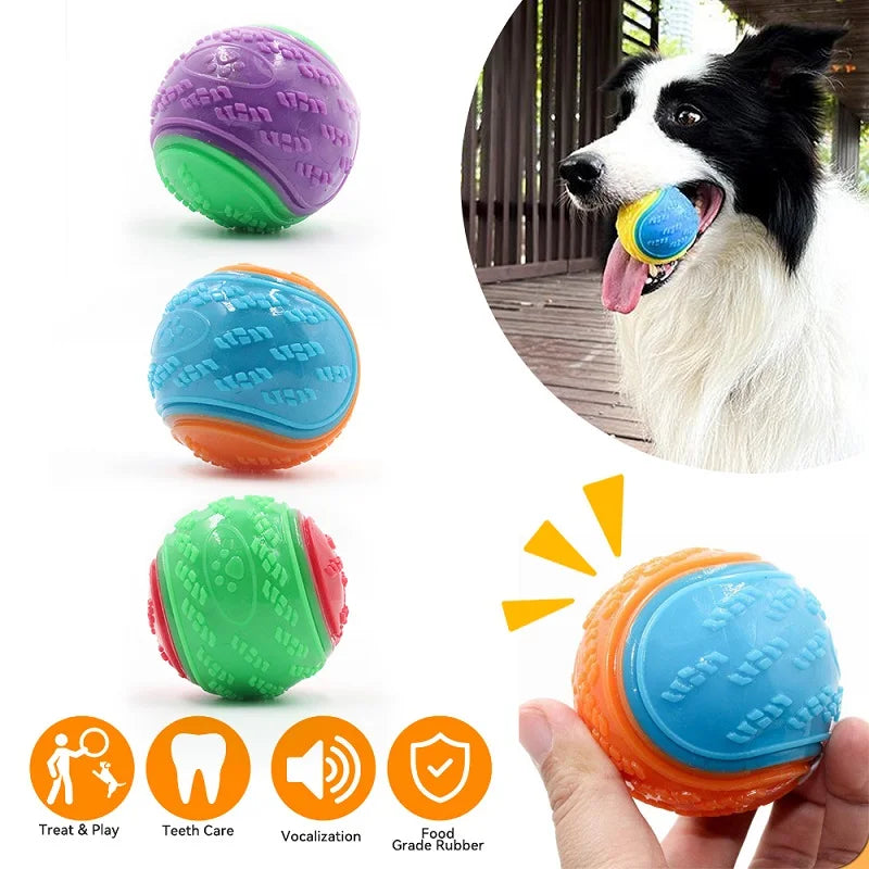Squeaky Dog Ball Toy | TPR Bite-Resistant | Teeth Cleaning | Blue, Purple & Green
