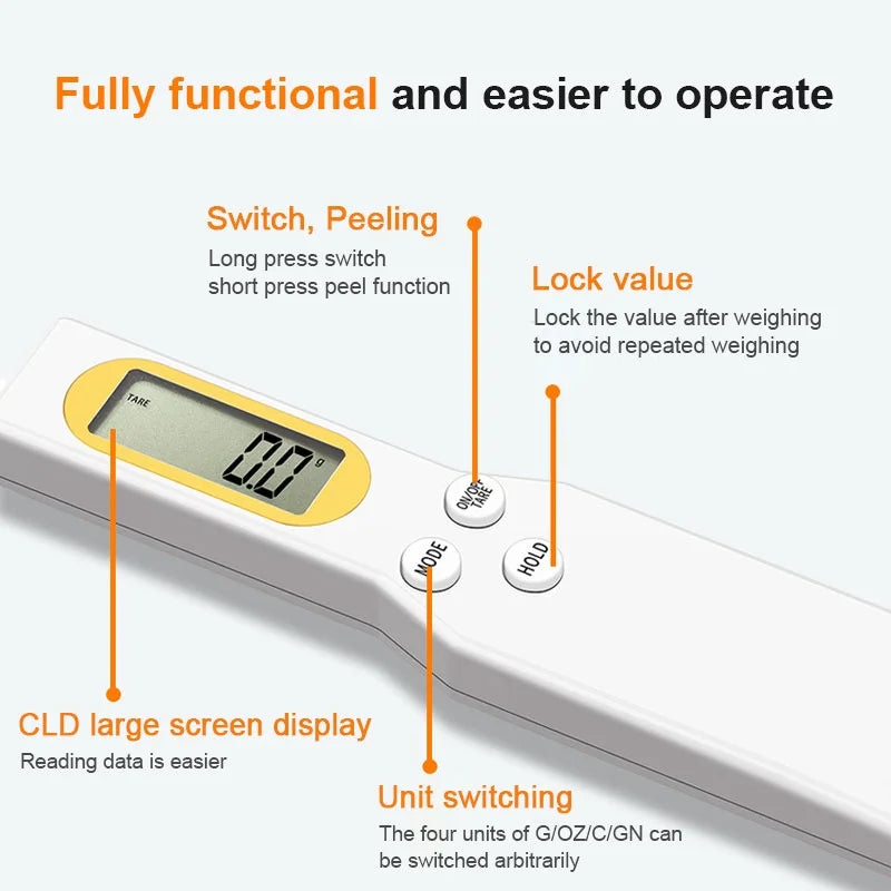 Digital Spoon Scale – Mini LCD Kitchen Scale 0.1g–500g for Baking, Coffee & Cooking