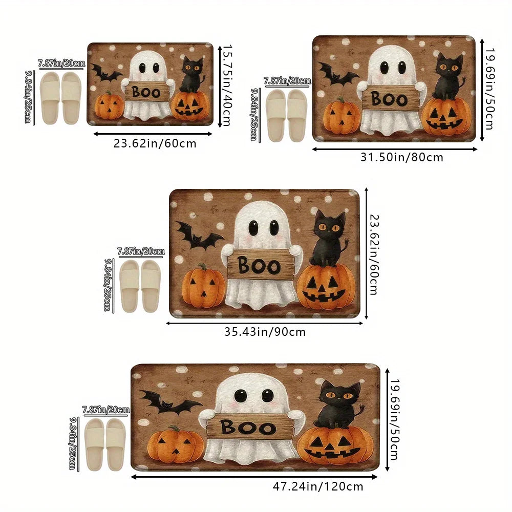 Halloween Pumpkin & Ghost Rug – Non-Slip Indoor Mat for Kitchen, Bathroom & Living Room
