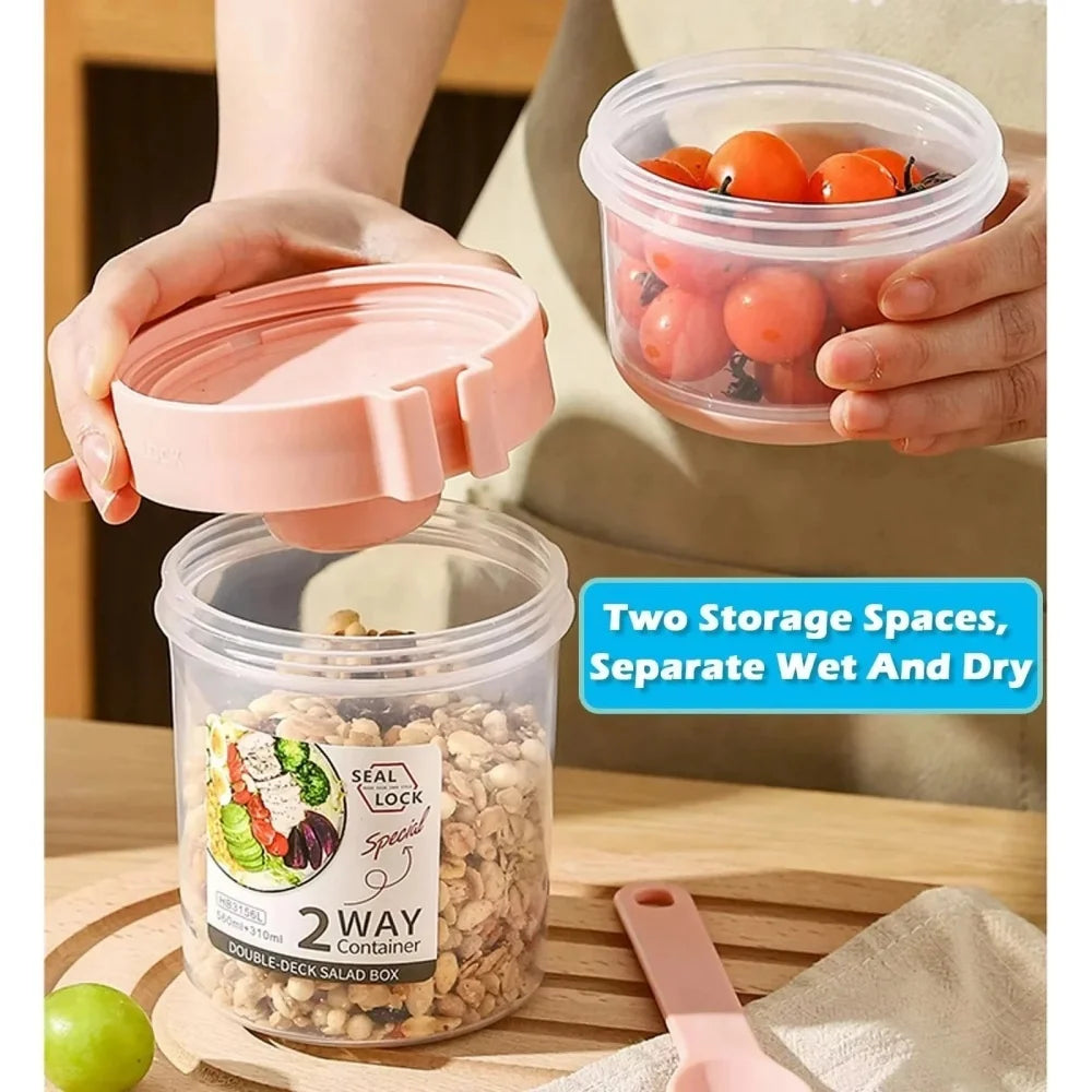 Portable Salad Cup with Lid & Fork | 800ml | Yogurt, Cereal & Snack Container | 4 Colours